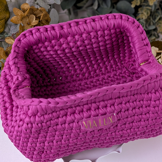 Light Fuchsia Crochet Cosmetic Bag