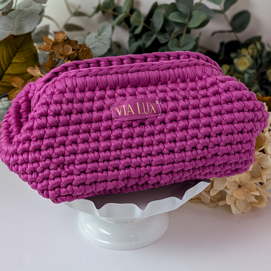 Light Fuchsia Crochet Cosmetic Bag
