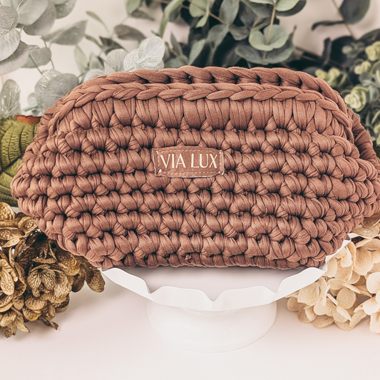 Mocha Mousse Crochet Cosmetic Bag