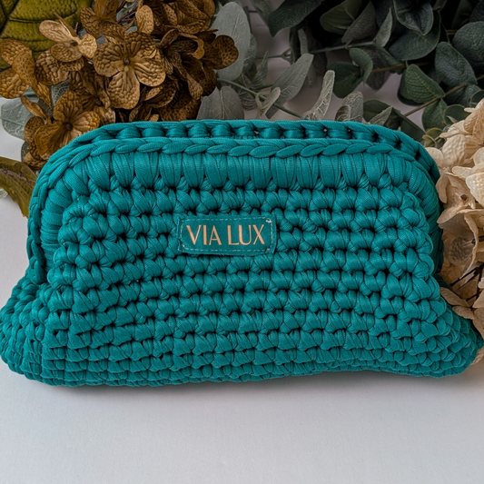 Peacock Blue Crochet Cosmetic Bag