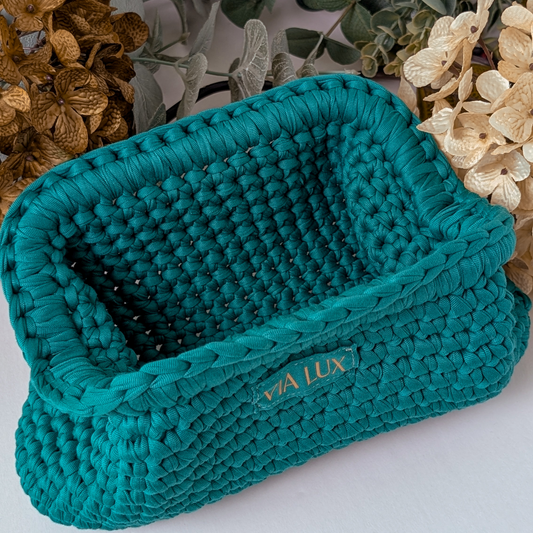 Peacock Blue Crochet Cosmetic Bag
