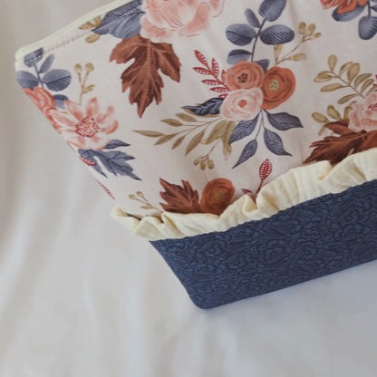 Fall Floral, Blue, Beige Ruffle Laptop Sleeve Case