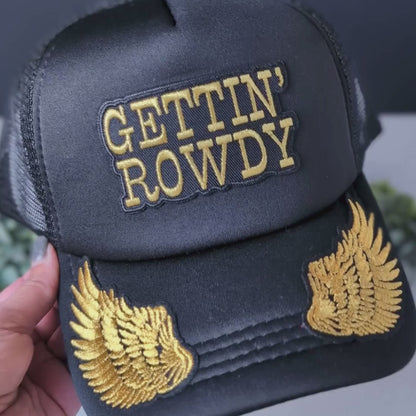 Gettin' Rowdy Gold Patched Mesh Trucker Hat